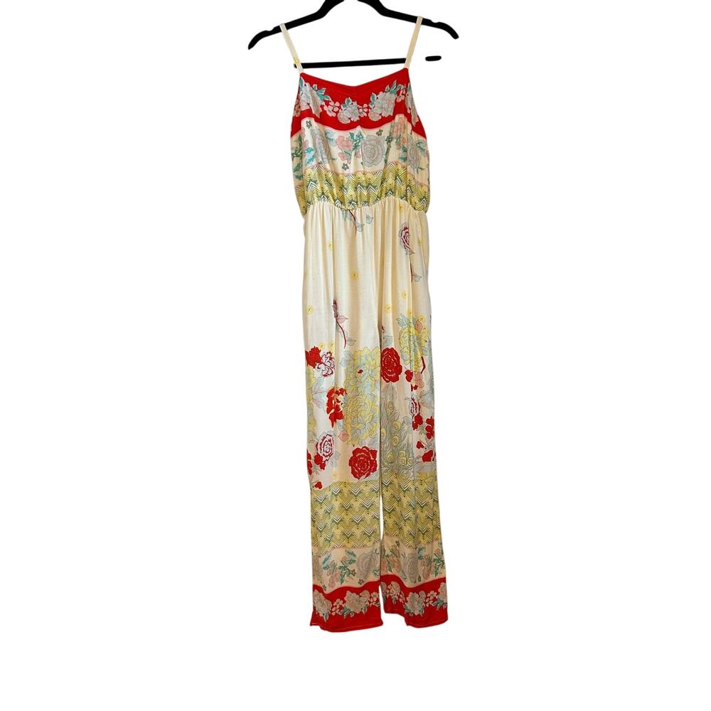 Chelsea & Violet Psychedelic Floral Jumpsuit Large Rayon Spaghetti Strap Pockets
